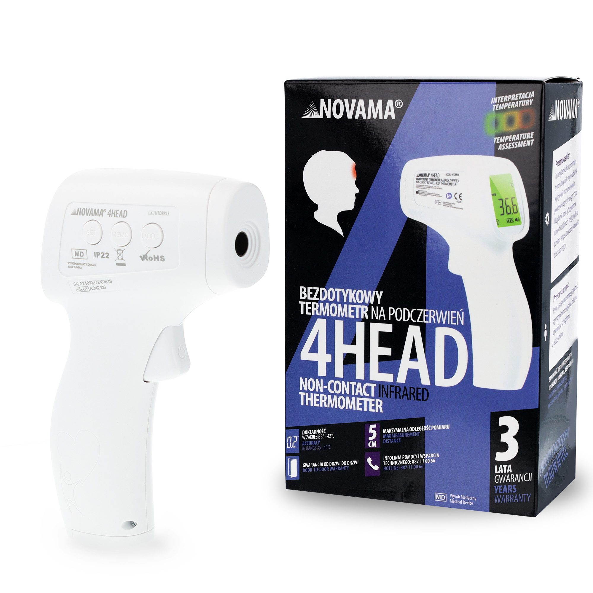 NOVAMA 4HEAD HTD8813 Termometr bezdotykowy profesjonalny, szybki pomiar w 1 sekundę