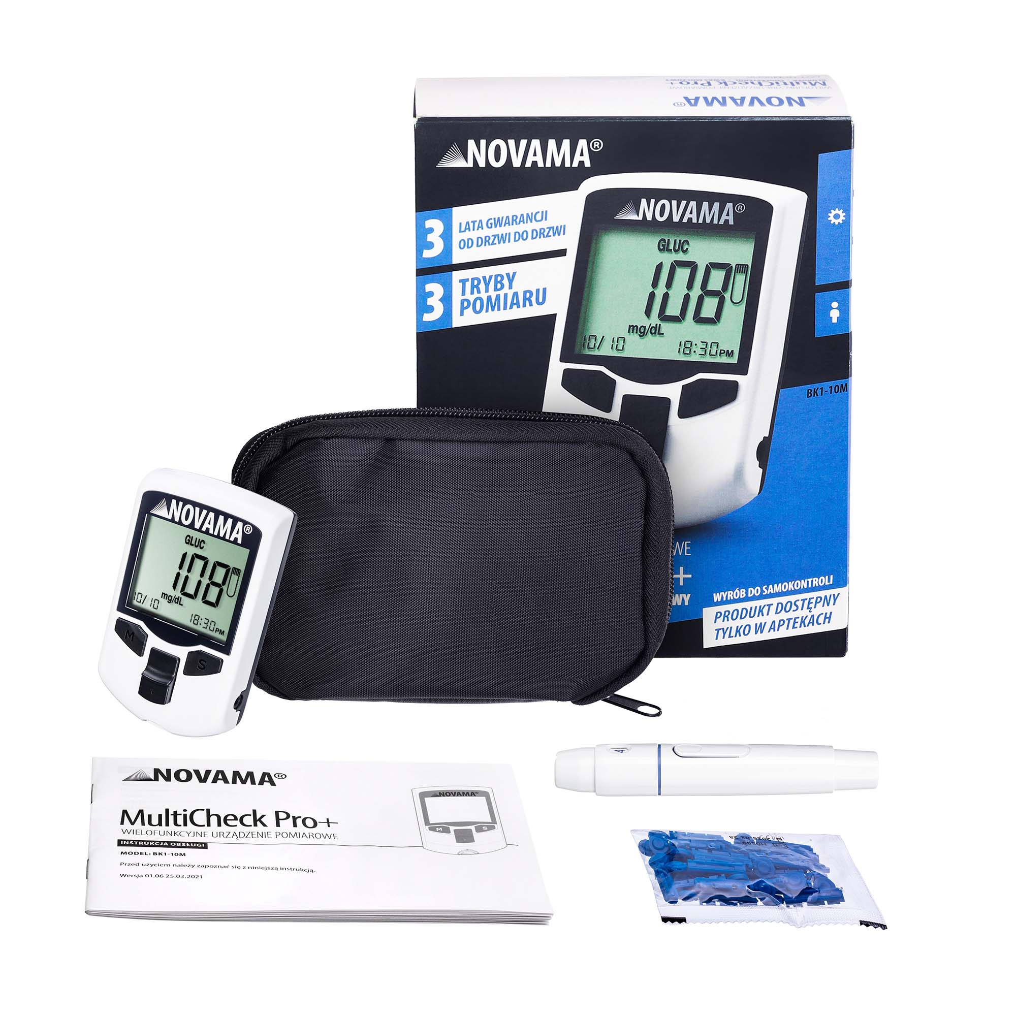 NOVAMA MULTICHECK PRO+ Analizator krwi 3w1 glukoza, cholesterol, kwas moczowy - obrazek 5