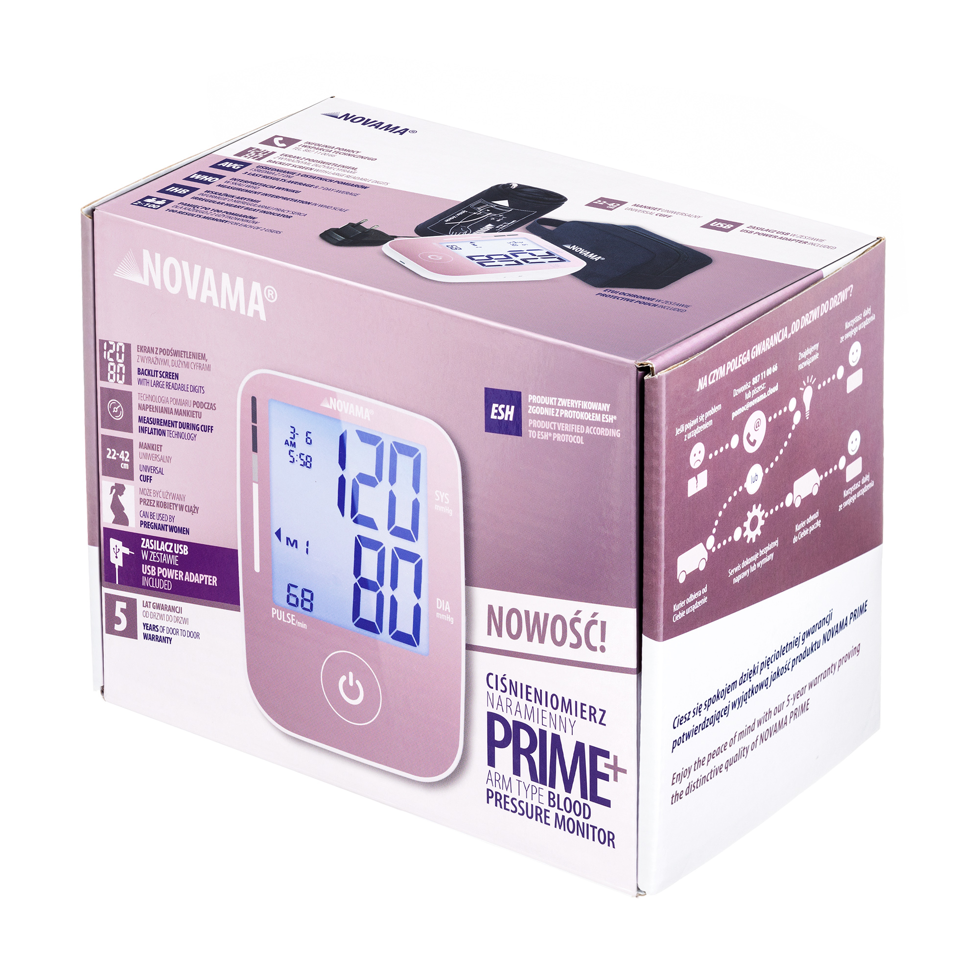 NOVAMA PRIME+ PINK Z ZASILACZEM Ciśnieniomierz naramienny z zasilaczem, dokładność ESH - obrazek 7