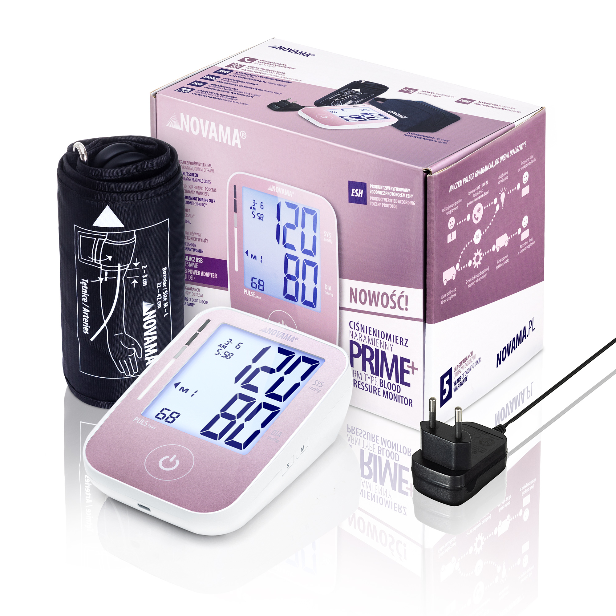 NOVAMA PRIME+ PINK Z ZASILACZEM Ciśnieniomierz naramienny z zasilaczem, dokładność ESH - obrazek 10