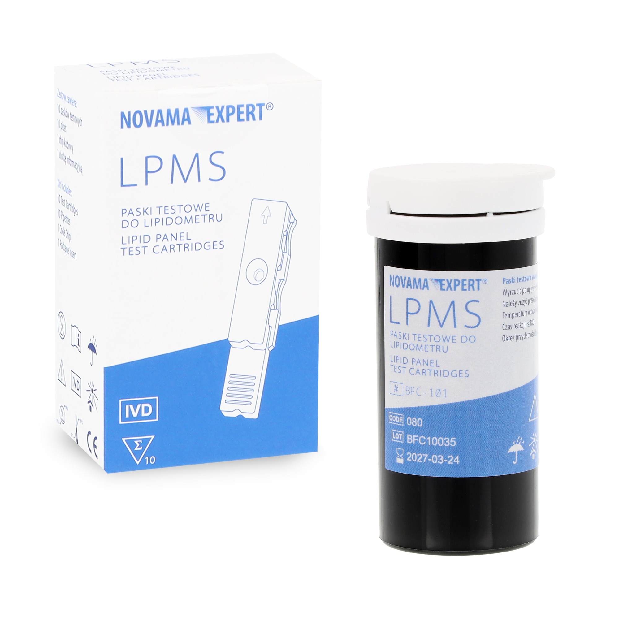 Novama Expert LPMS paski testowe do lipidometru, TC HDL TG LDL, 10 sztuk z chipem