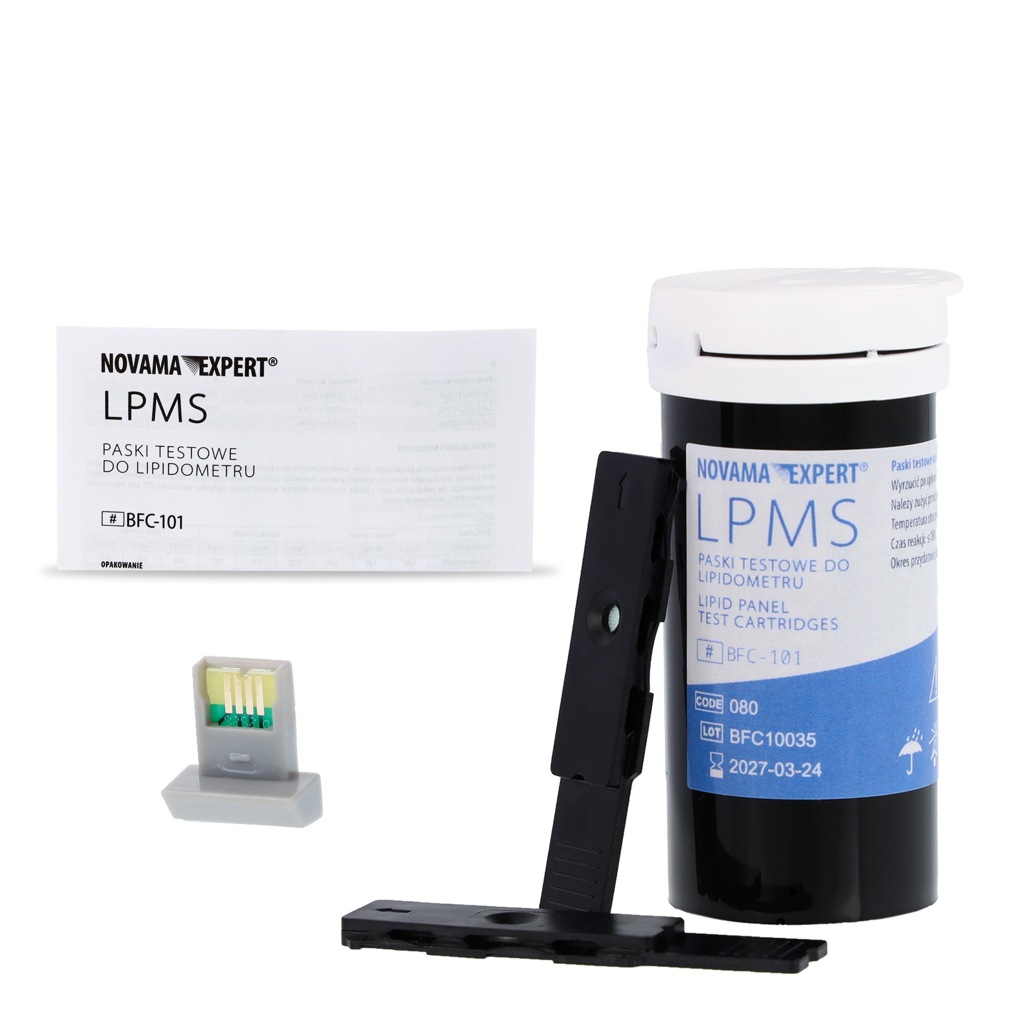 Novama Expert LPMS paski testowe do lipidometru, TC HDL TG LDL, 10 sztuk z chipem - obrazek 3