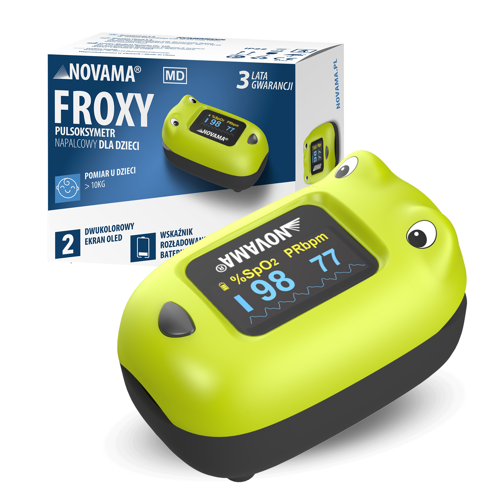 NOVAMA FROXY Pulsoksymetr napalcowy dla dzieci > 10kg z motywem zwierzątka