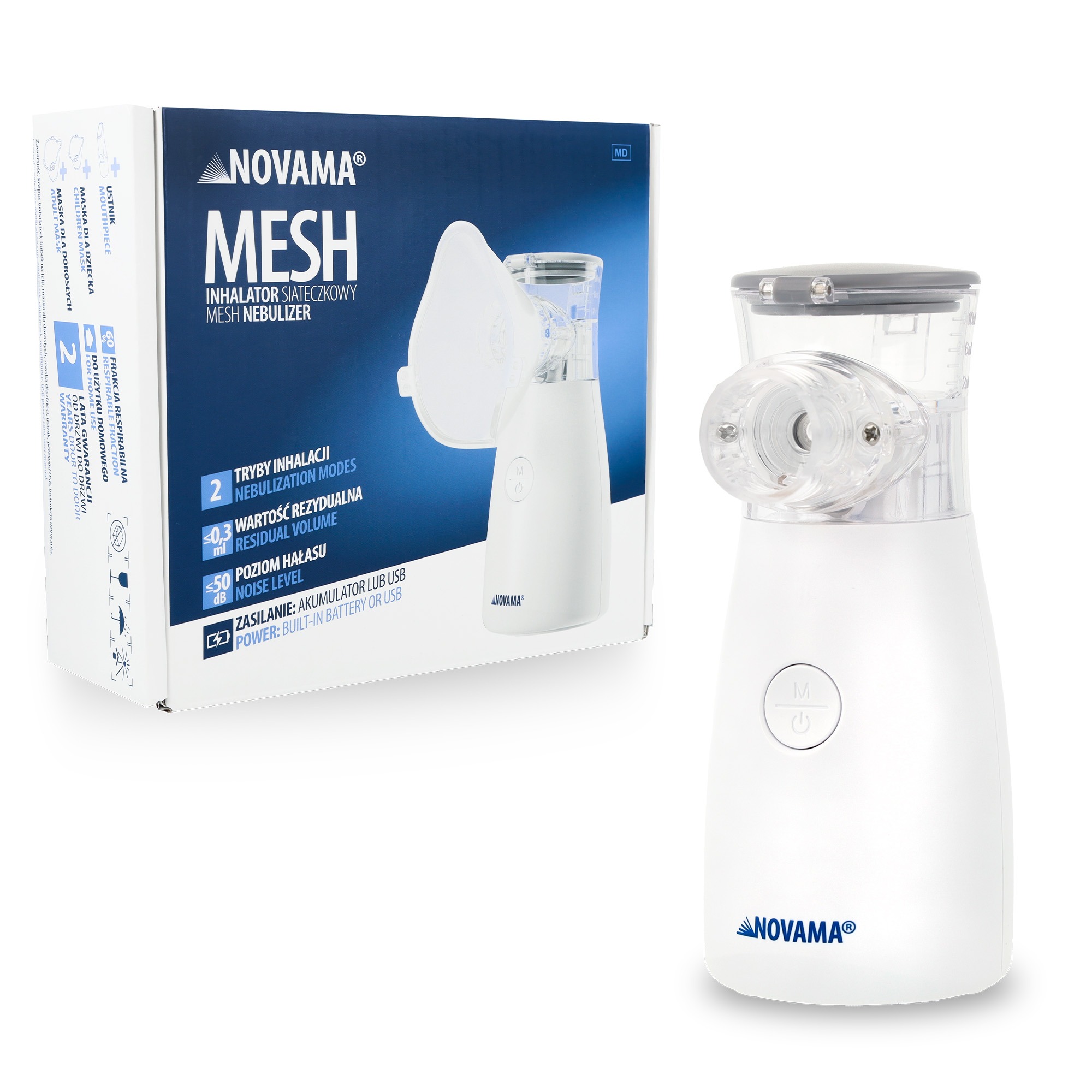 NOVAMA Mesh Inhalator siateczkowy, cichy i kompaktowy, dwa tryby inhalacji