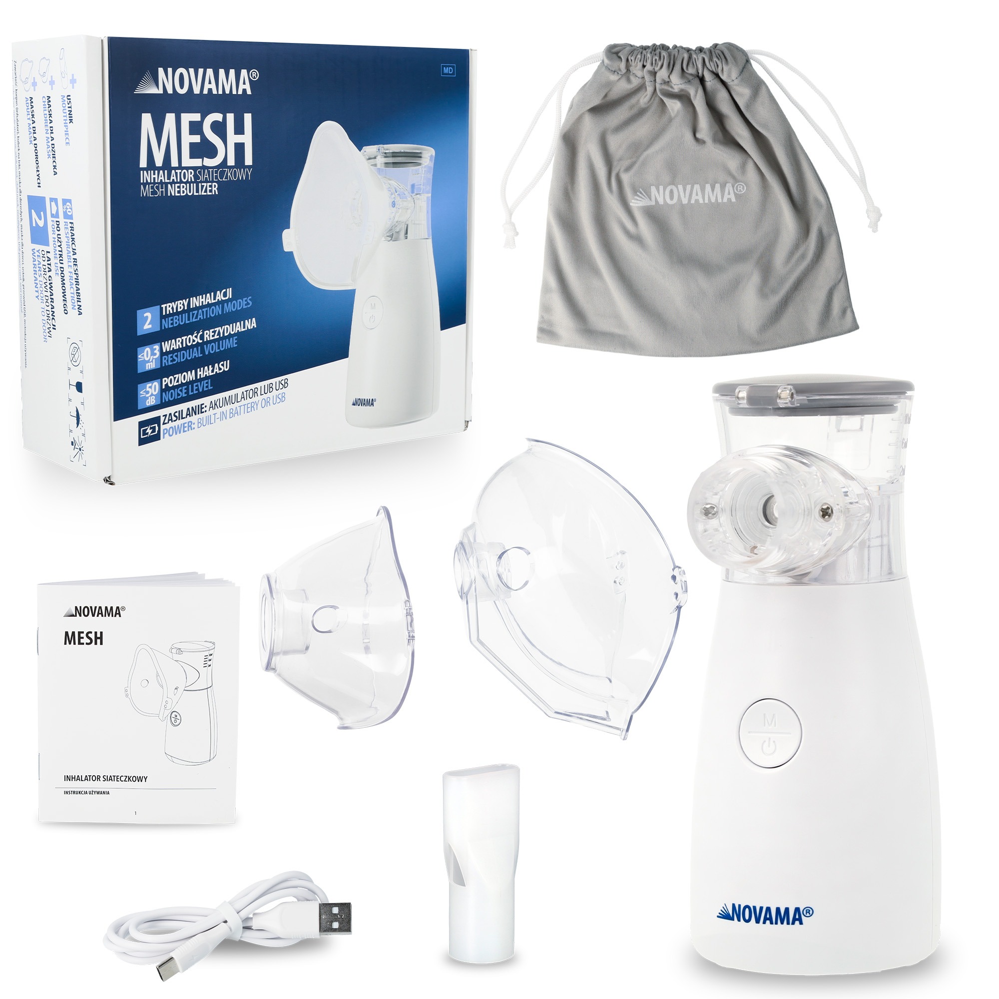 NOVAMA Mesh Inhalator siateczkowy, cichy i kompaktowy, dwa tryby inhalacji - obrazek 7