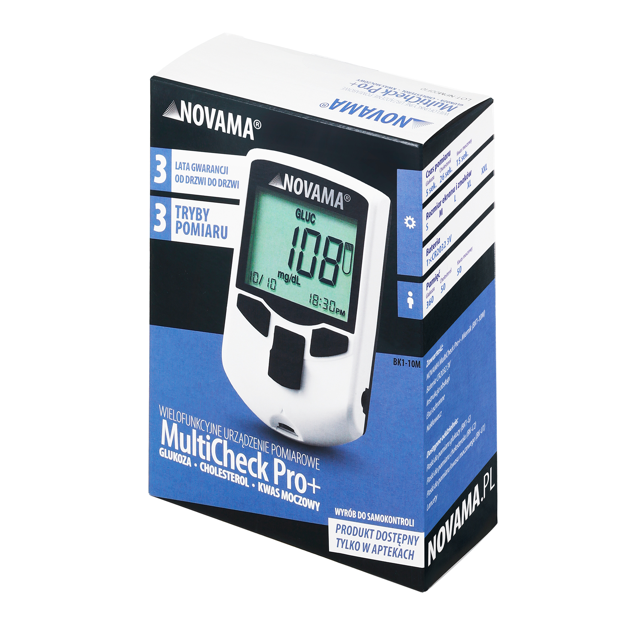 NOVAMA MULTICHECK PRO+ Analizator krwi 3w1 glukoza, cholesterol, kwas moczowy - obrazek 2