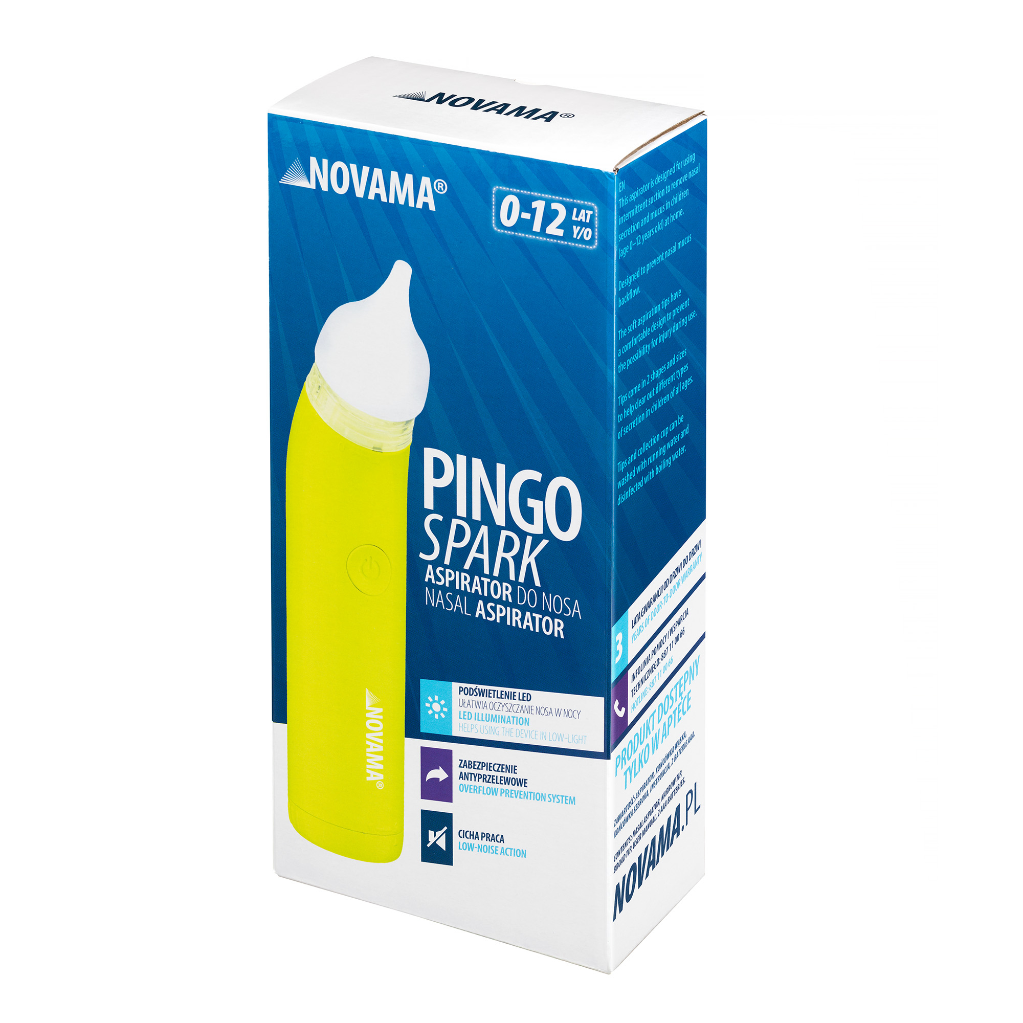 NOVAMA PINGO SPARK LIME GREEN Aspirator do nosa z podświetlaną końcówką, tryb nocny - obrazek 3