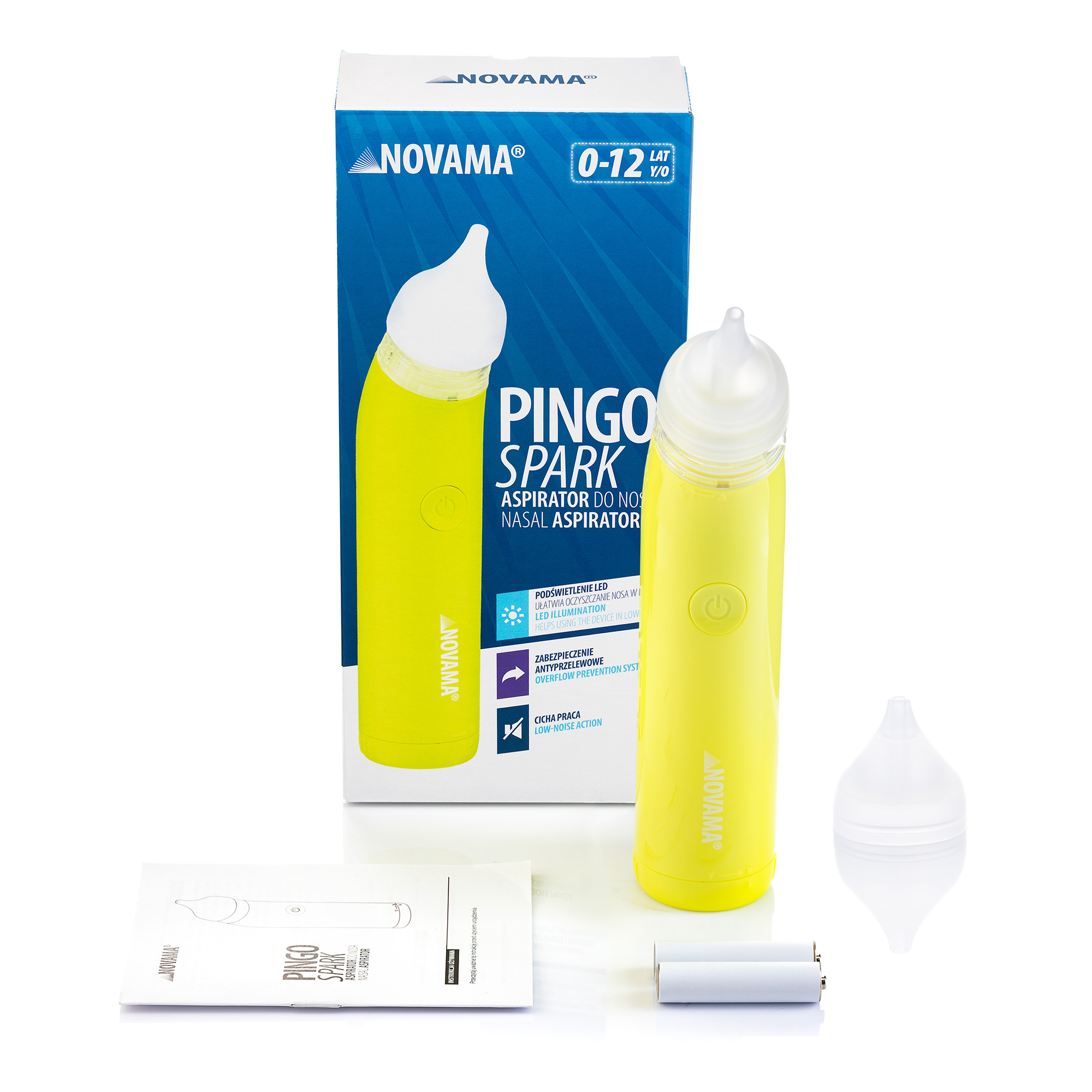 NOVAMA PINGO SPARK LIME GREEN Aspirator do nosa z podświetlaną końcówką, tryb nocny - obrazek 2