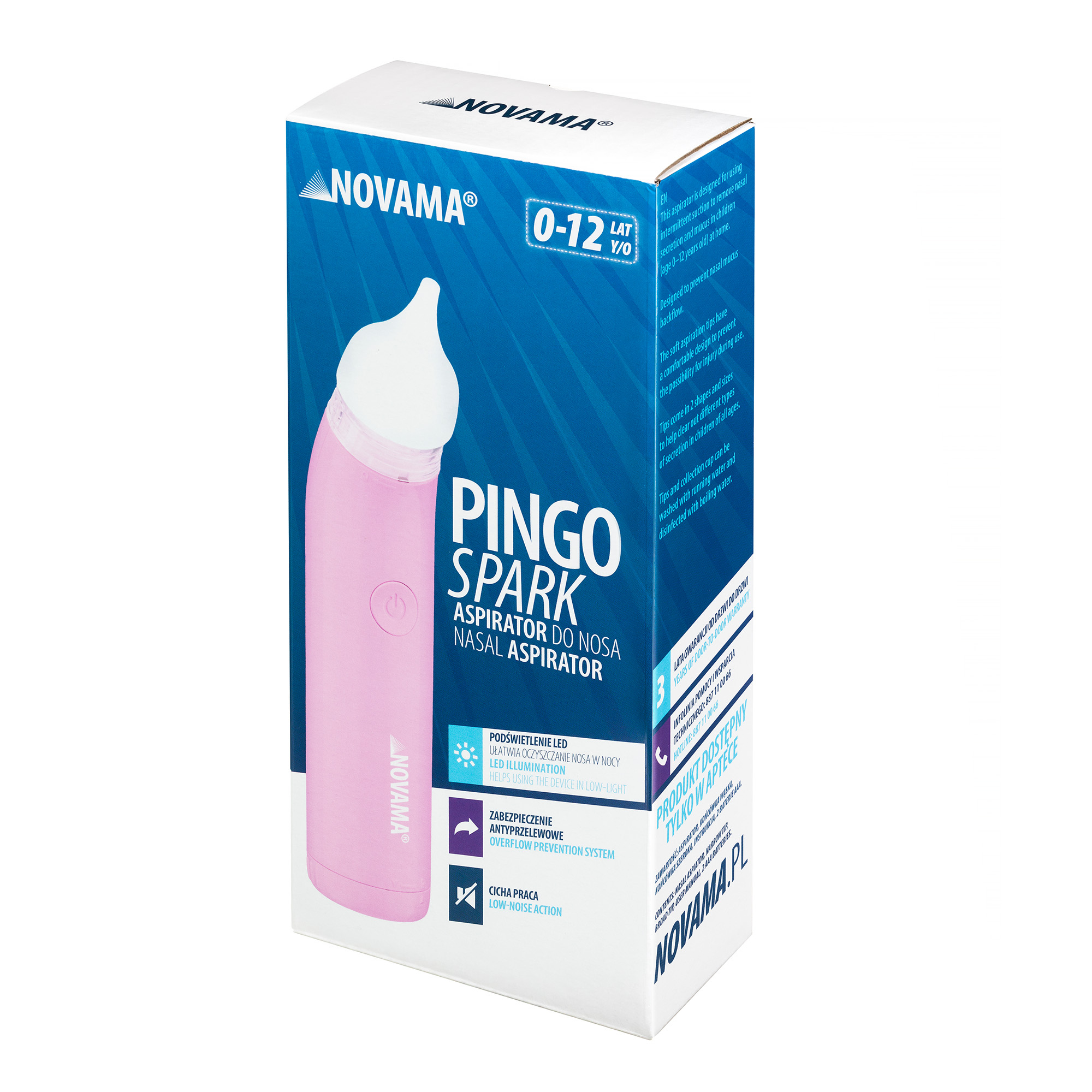 NOVAMA PINGO SPARK PASTEL PINK Aspirator do nosa z podświetlaną końcówką, tryb nocny - obrazek 4