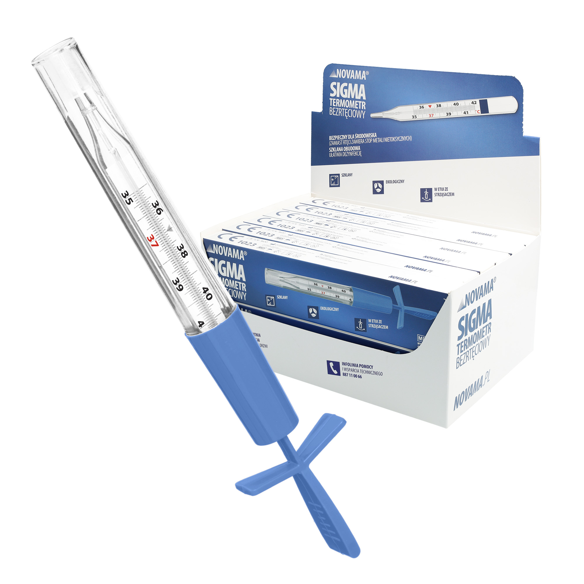 NOVAMA SIGMA Termometr bezrtęciowy w etui, ekologiczny, dokładny, display 12 szt.