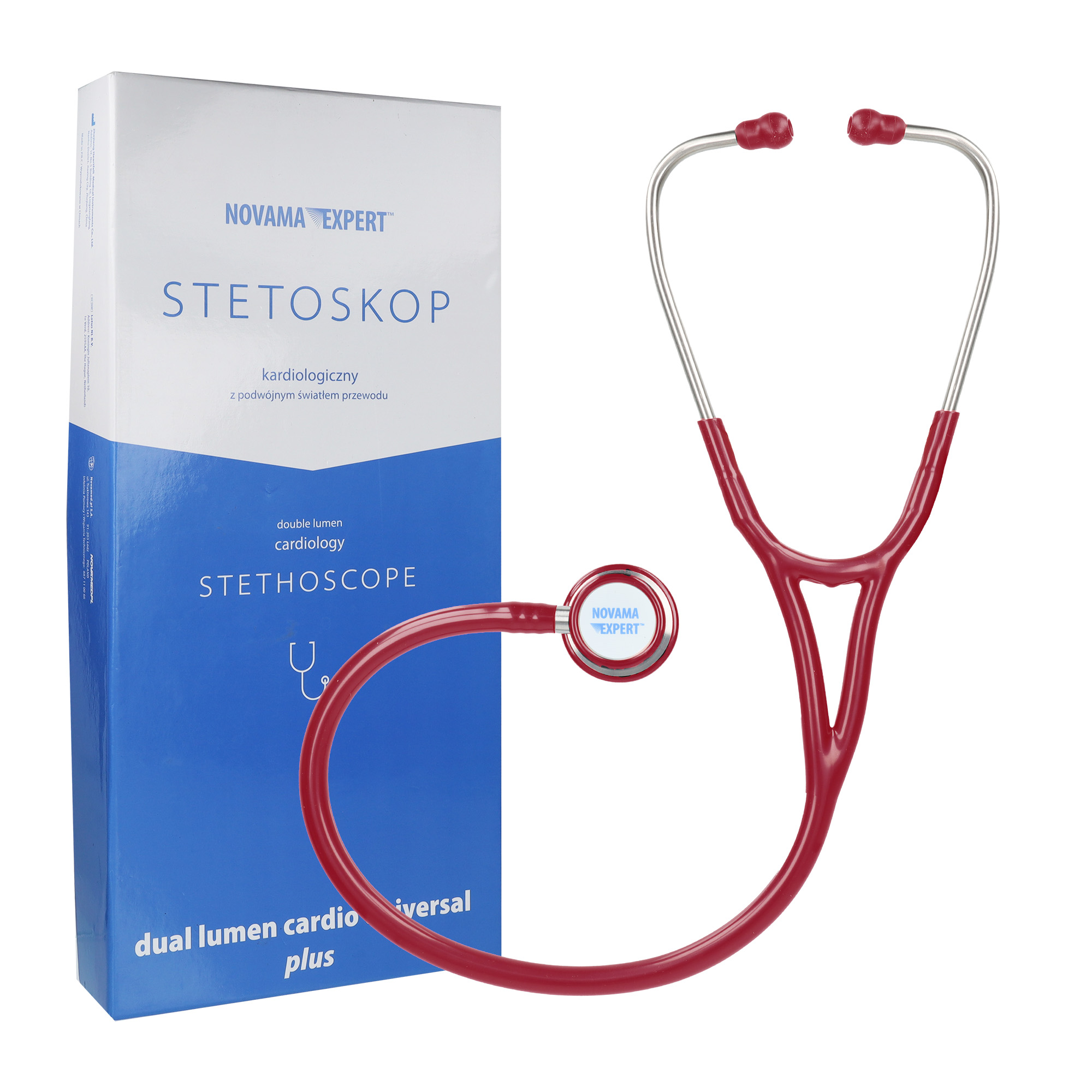 NOVAMA EXPERT BORDOWY Stetoskop kardiologiczny, głowica podwójna, podwójne światło